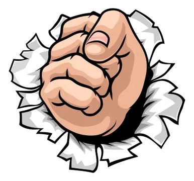 Fist Hand Punching Through Wall Cartoon Stock Illustration