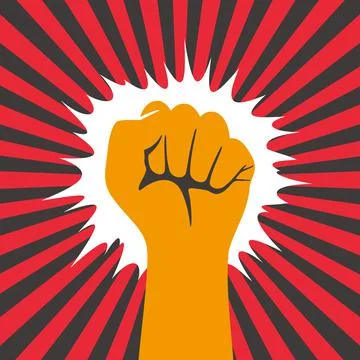 Fist hand with shining sun background Illustrazione stock