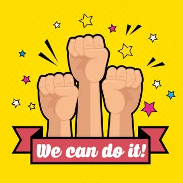 Fist hands up with ribbon message イラスト素材