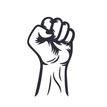 Fist held high outline, protest symbol on white, vector illustration Illustrazione stock