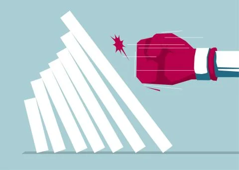 Fist hits the chart. Isolated on blue background. Stock Illustration