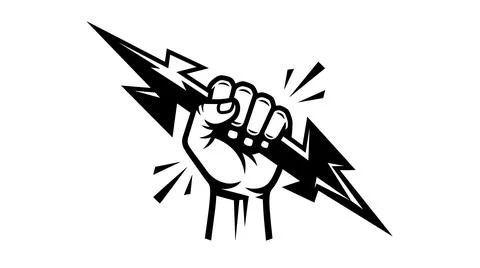 Fist holding lightning bolt, symbol of power, energy, and revolution Illustrazione stock