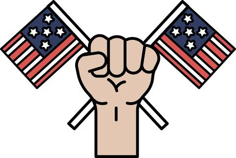 A fist holding two American flags Stock Illustration