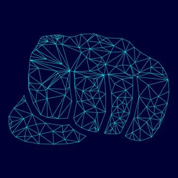 Fist in low poly triangulation triangulated polygonal electric cyan blue vi.. Иллюстрация