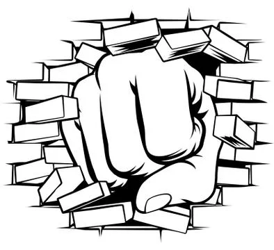 Fist Punching Through Brick Wall Stock Illustration