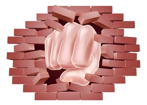 Fist Punching Through Brick Wall Concept Stock Illustration