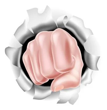 Fist Punching Through White Background Illustrazione stock