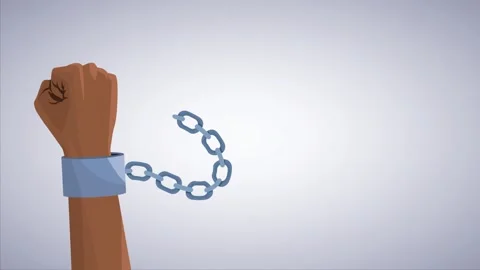 Fist raised with broken chain symbolizing freedom and emancipation motion. Stock Footage 333721685