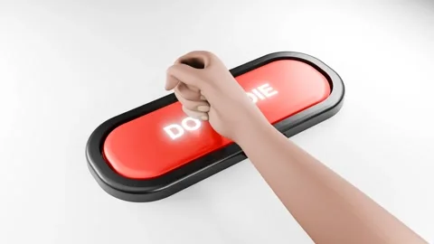Fist Smashes Giant Red DO OR DIE Button with Force, Hand Pressing Red Button Stock Footage 314503884