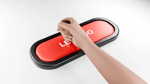 Fist Smashes Giant Red LET'S GO Button with Force, Hand Pressing Red Button Stock Footage 314504313