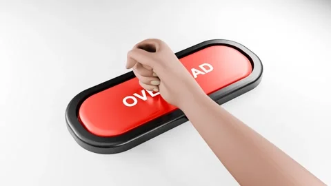Fist Smashes Giant Red OVERLOAD Button with Force, Hand Pressing Red Button Stock Footage 314504445