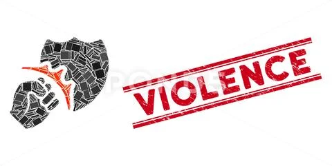 Fist Strike Shield Mosaic and Scratched Violence Watermark with Lines Stock Illustration