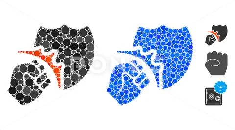 Fist Strike Shield Mosaic Icon of Round Dots Stock Illustration