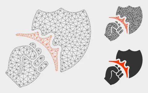 Fist Strike Shield Vector Mesh Network Model and Triangle Mosaic Icon 库存插图