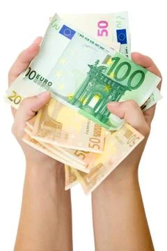 Fistful of Banknotes Isolated on a White Background Photos