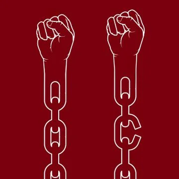 Fists on chain breaking link - freedom and suffrage concept Stock Illustration