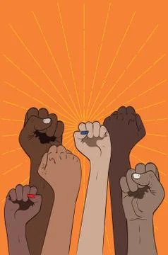 Fists raised up banner Stock Illustration