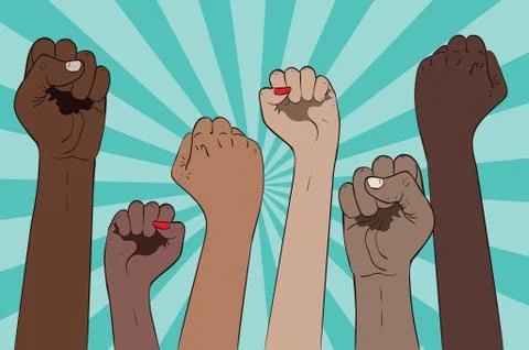 Fists raised up banner Stock Illustration