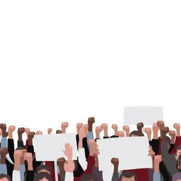 Fists raised vector pattern with banners. Public protest illustration Stock Illustration