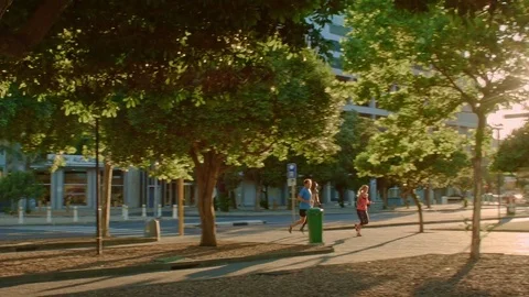 Fit active friends running together in the city Stock Footage 71625465