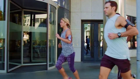 Fit active people running through the city Video stock 71626349