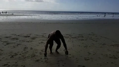 Fit Black Man Performs Burpees Exercise Using Kettlebells Stock Footage 146553463