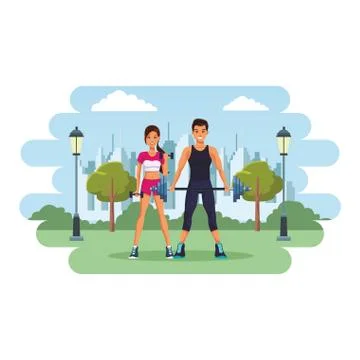Fit couple doing exercise Ilustración de archivo