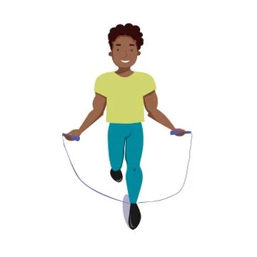 A fit man does exercises with a skipping rope in sports clothes. Flat vector Stock Illustration