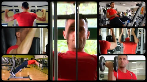 Fit man doing workout at the gym, montage Video stock 33713281