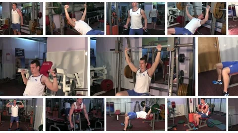 Fit man doing workout at the gym, montage Stock Footage 48683316
