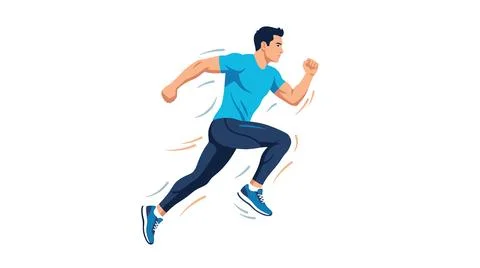 Fit Man Running Fast, Athletic Male Athlete Sprinting, Fitness and Health C.. Stock Illustration