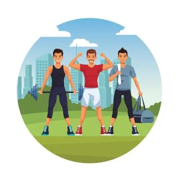Fit men doing exercise Stock Illustration