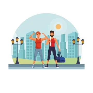 Fit men doing exercise Stock Illustration