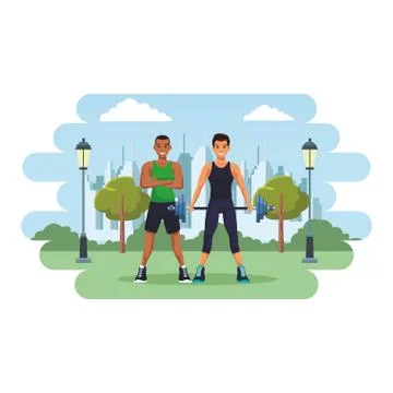 Fit men doing exercise Stock Illustration