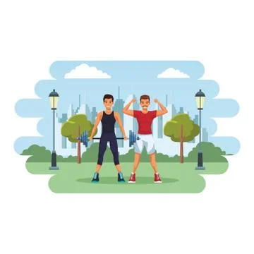 Fit men doing exercise Ilustración de archivo