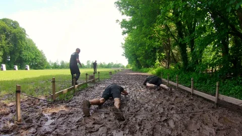 Fit men training over obstacle course 4k Video stock 95329899