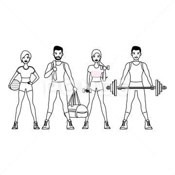 Fit people doing exercise Stock Illustration ~ #100236384