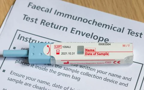 FIT test, stool test for bowel cancer screening Stock Photos