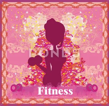 Fit woman exercising - silhouette,abstract card Stock Illustration