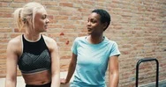 Fit Young Friends Laughing Together After A Gym Workout Stock Footage