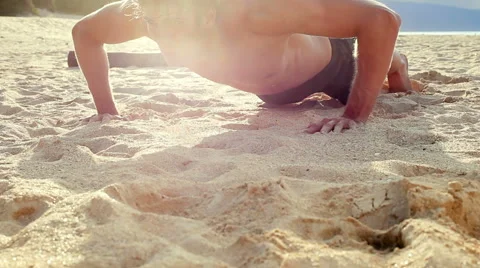 Fit Young Man Exercising on Beach. Crossfit Work Out. Healthy Active Lifestyl Stock-Footage 54144566