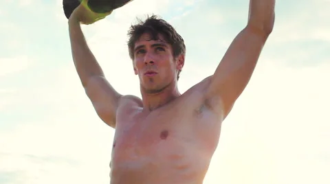 Fit Young Man Exercising on Beach. Crossfit Work Out. Healthy Active Lifestyl Stock Footage 54144599