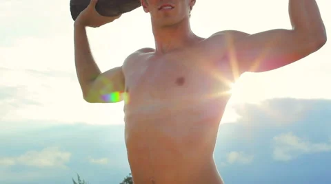 Fit Young Man Exercising on Beach. Crossfit Work Out. Healthy Active Lifestyl Vidéo 54144620
