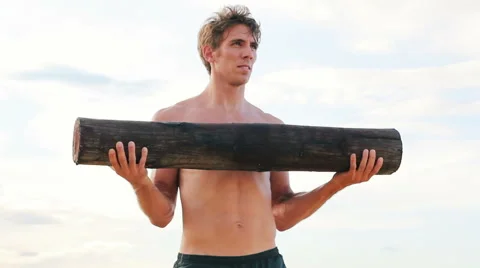 Fit Young Man Exercising on Beach. Crossfit Work Out. Healthy Active Lifestyl 動画素材 54144629
