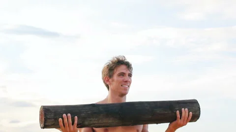 Fit Young Man Exercising on Beach. Crossfit Work Out. Healthy Active Lifestyl 스톡 동영상 54144680