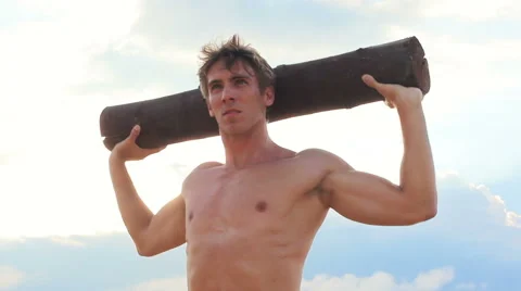 Fit Young Man Exercising on Beach. Crossfit Work Out. Healthy Active Lifestyl 스톡 동영상 54144699