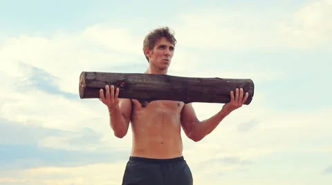 Fit Young Man Exercising on Beach. Crossfit Work Out. Healthy Active Lifestyl 스톡 동영상 54144731