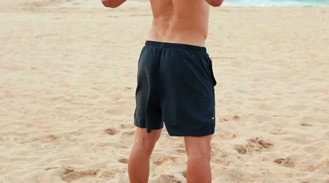 Fit Young Man Exercising on Beach. Crossfit Work Out. Healthy Active Lifestyl Video stock 54144744