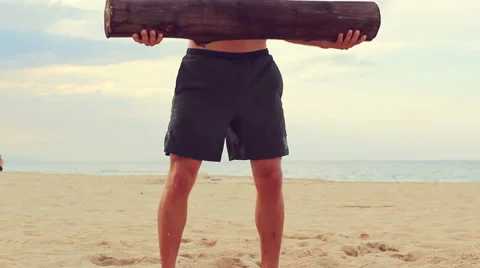 Fit Young Man Exercising on Beach. Crossfit Work Out. Healthy Active Lifestyl 스톡 동영상 54144751