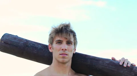 Fit Young Man Exercising on Beach. Crossfit Workout. Training Outdoors. Activ 스톡 동영상 54144831